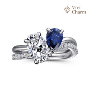 14K White Gold Toi et Moi Oval Sapphire and Diamond