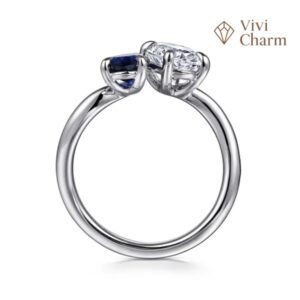 14K White Gold Toi et Moi Oval Sapphire and Diamond