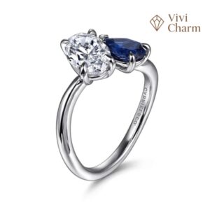 14K White Gold Toi et Moi Oval Sapphire and Diamond