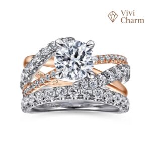 14K White-Rose Gold Round Free Form Diamond