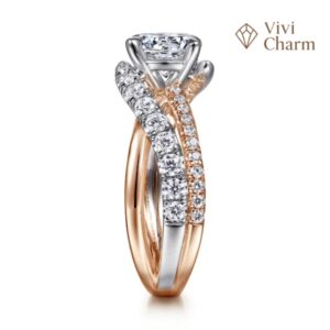 14K White-Rose Gold Round Free Form Diamond