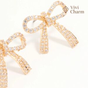 Gold Cubic Zirconia Bow Stud Earrings