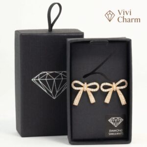 Gold Cubic Zirconia Bow Stud Earrings